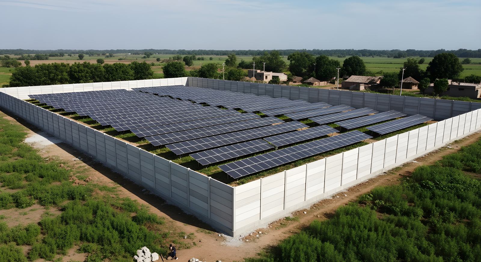 Solar park precast wall installation